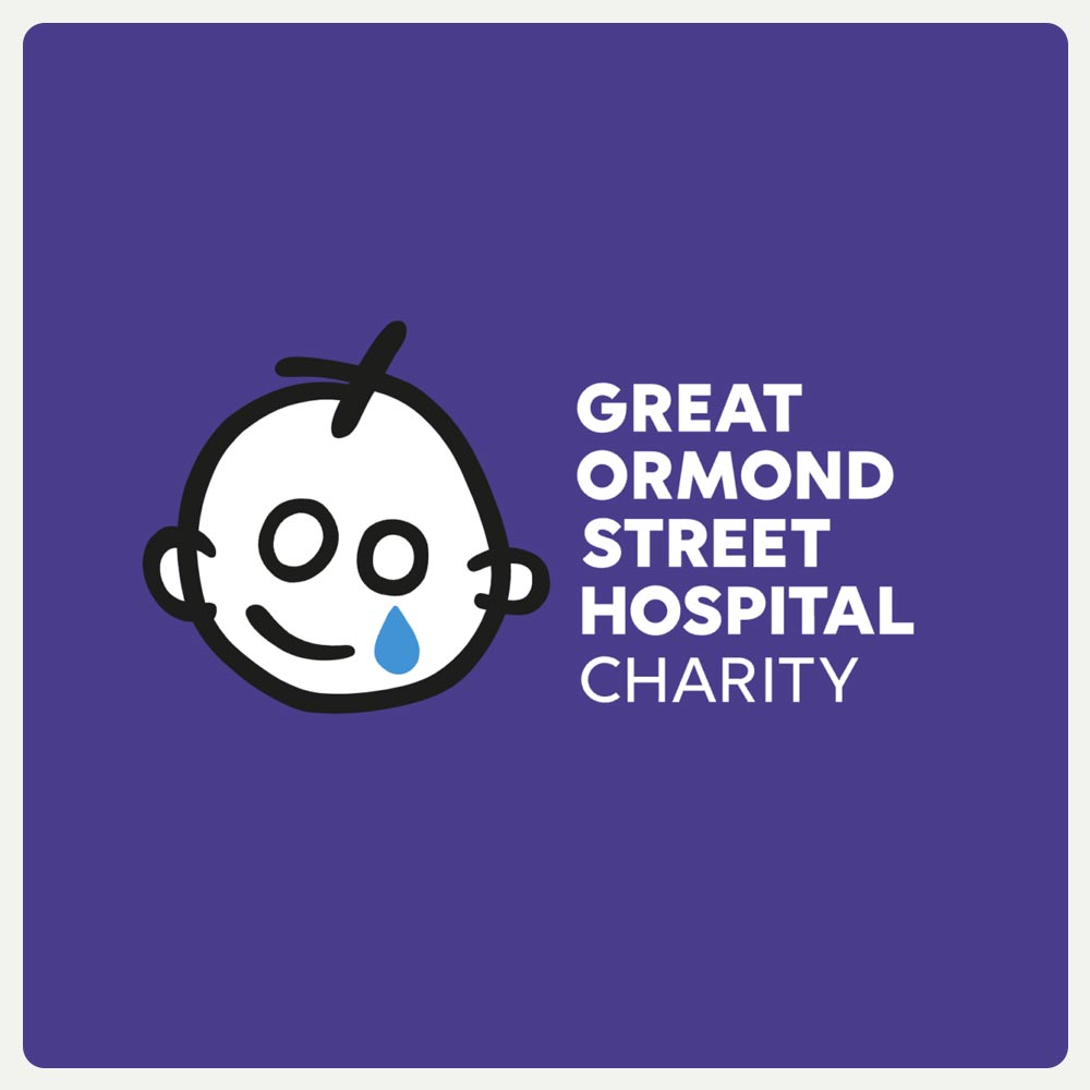 Great Ormond Street Hospital Charity logo — stylised child’s face with a blue tear on purple background